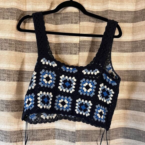 Sincerely Jules Blue Crochet Crop Top Size Medium - Picture 2 of 7